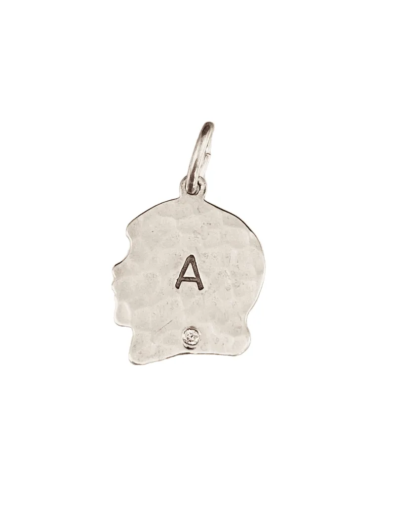 Personalized Sterling Silver Hammered Girl & Diamond Charm