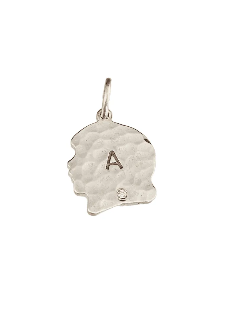 Personalized Sterling Silver Hammered Girl & Diamond Charm