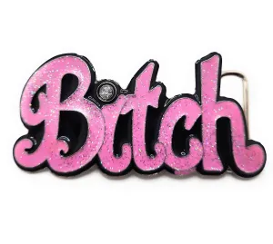 Pink BITCH Bubble Letter Belt Buckle with Rhinestone Funny