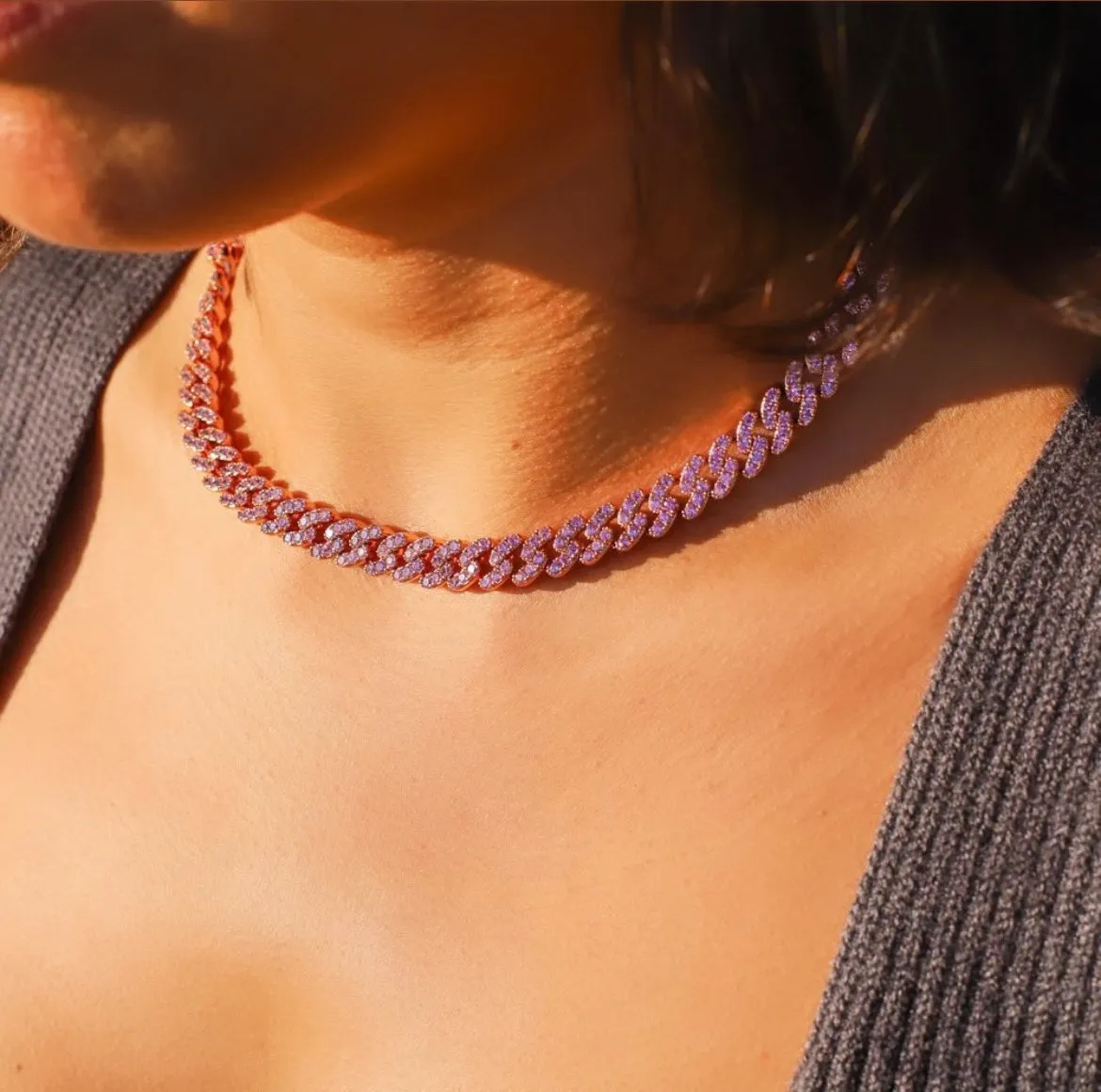 PINK SAPPHIRE PAVE LINK NECKLACE
