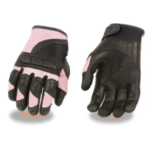 PINK SH802 Women's Black and Pink Leather with Mesh Combo Racing Gloves