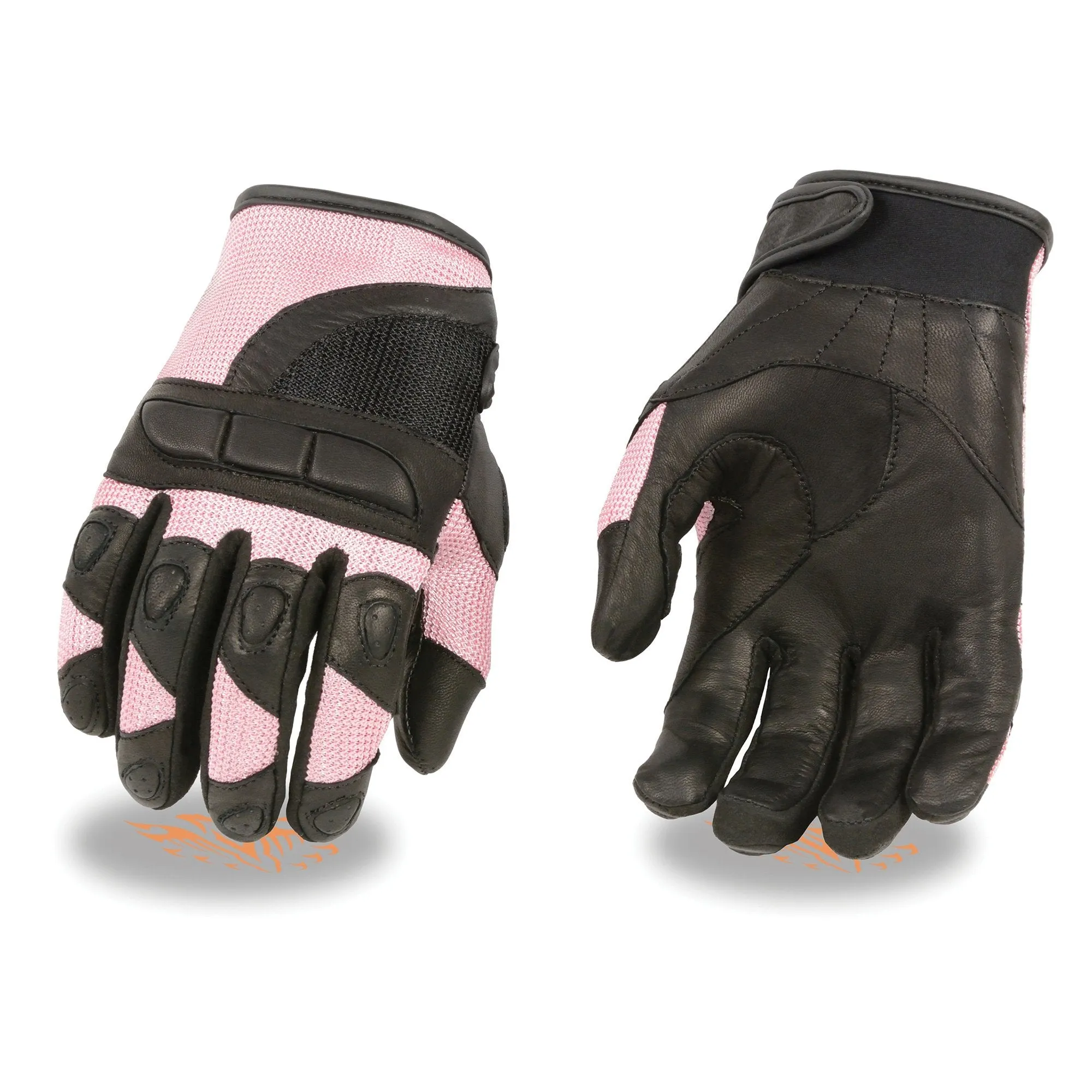 PINK SH802 Women's Black and Pink Leather with Mesh Combo Racing Gloves