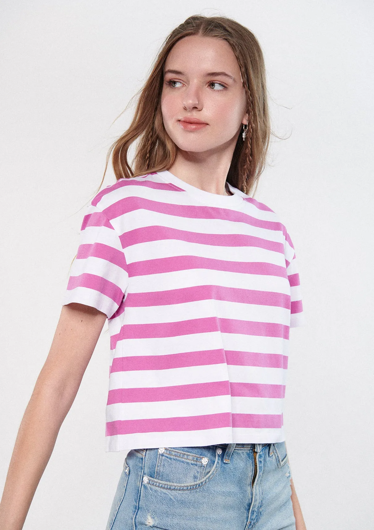 Pink Striped Crop T-Shirt