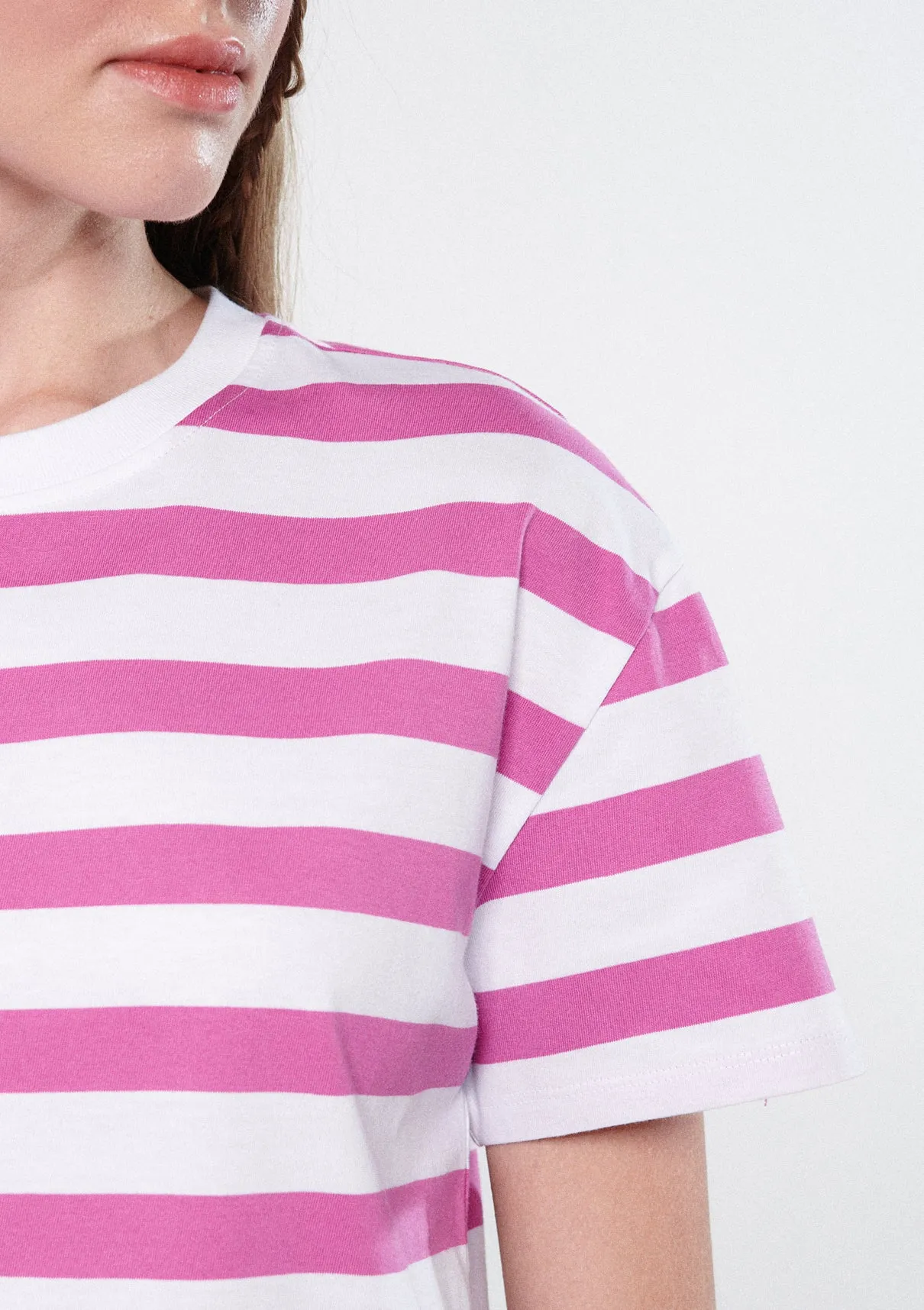 Pink Striped Crop T-Shirt