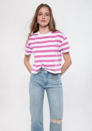 Pink Striped Crop T-Shirt