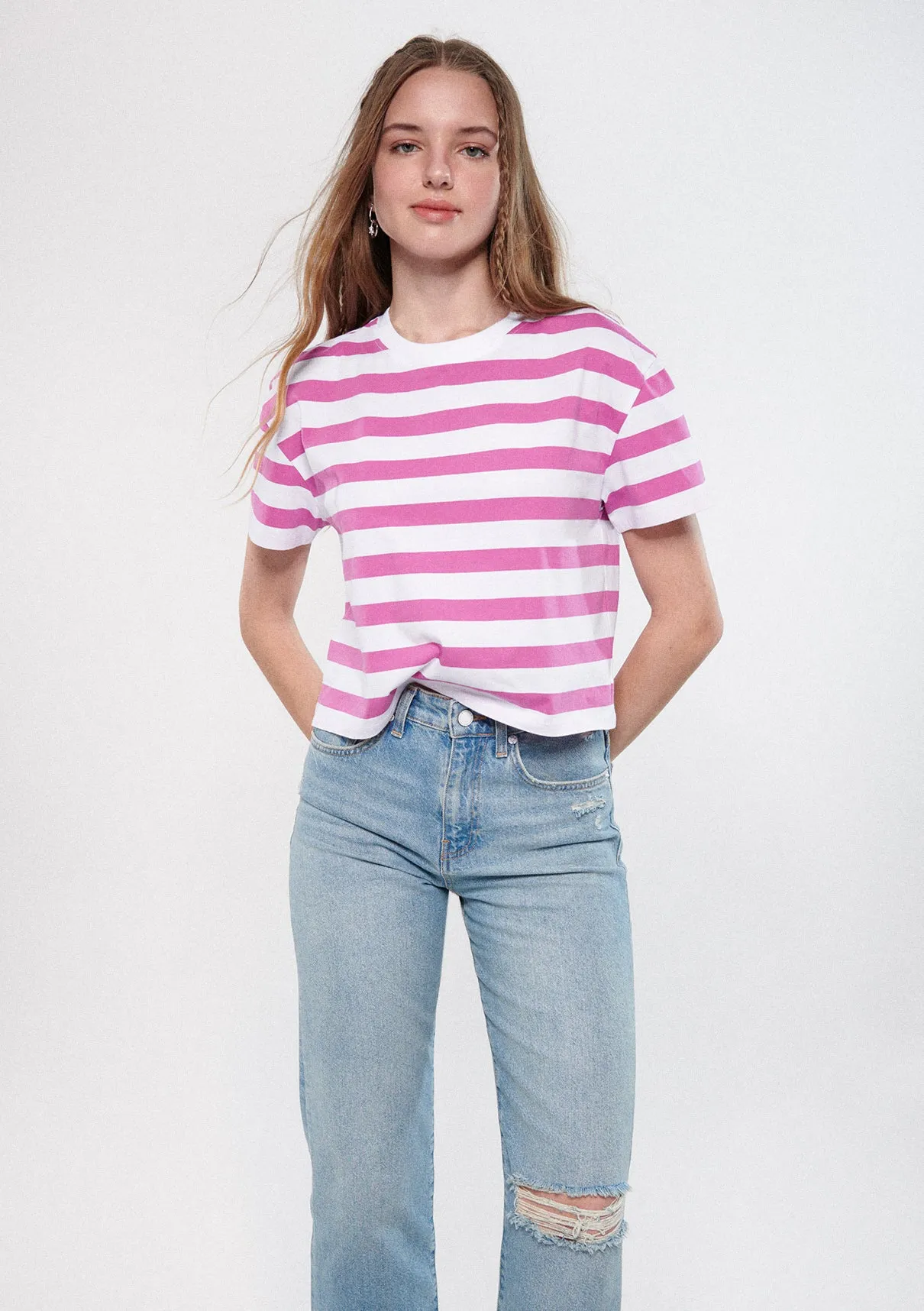 Pink Striped Crop T-Shirt
