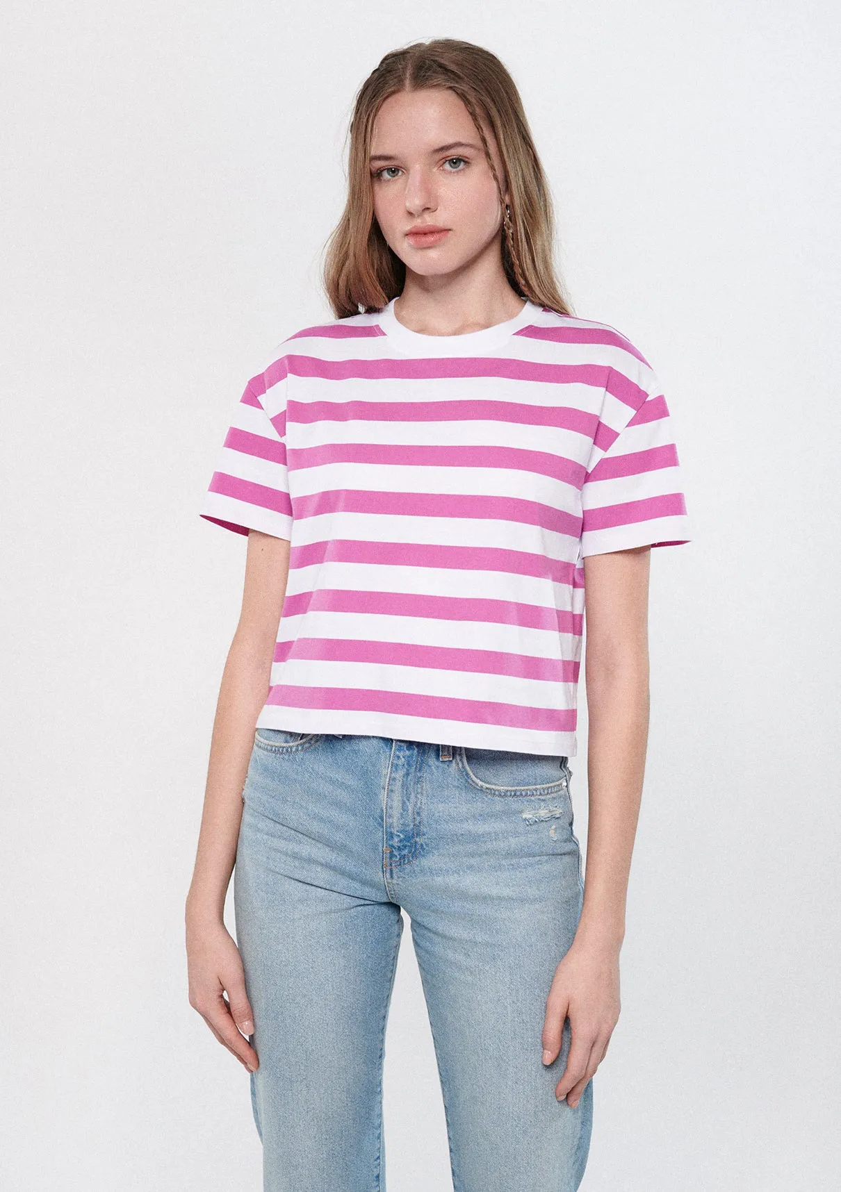 Pink Striped Crop T-Shirt