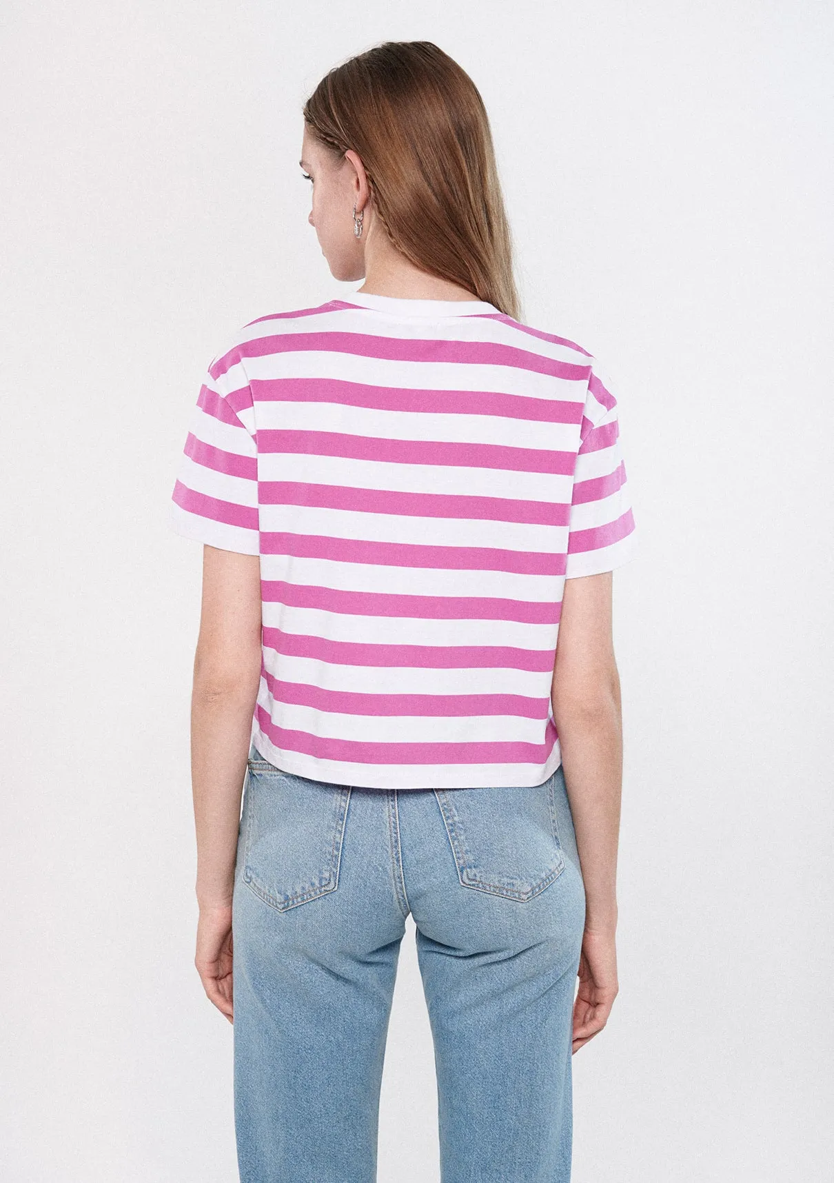 Pink Striped Crop T-Shirt