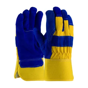 PIP 78-7863B Split Leather Palm Fabric Back & Fleece Pile Lined Glove Rubberized Safety Cuff, Yellow, Box of 12 Pairs