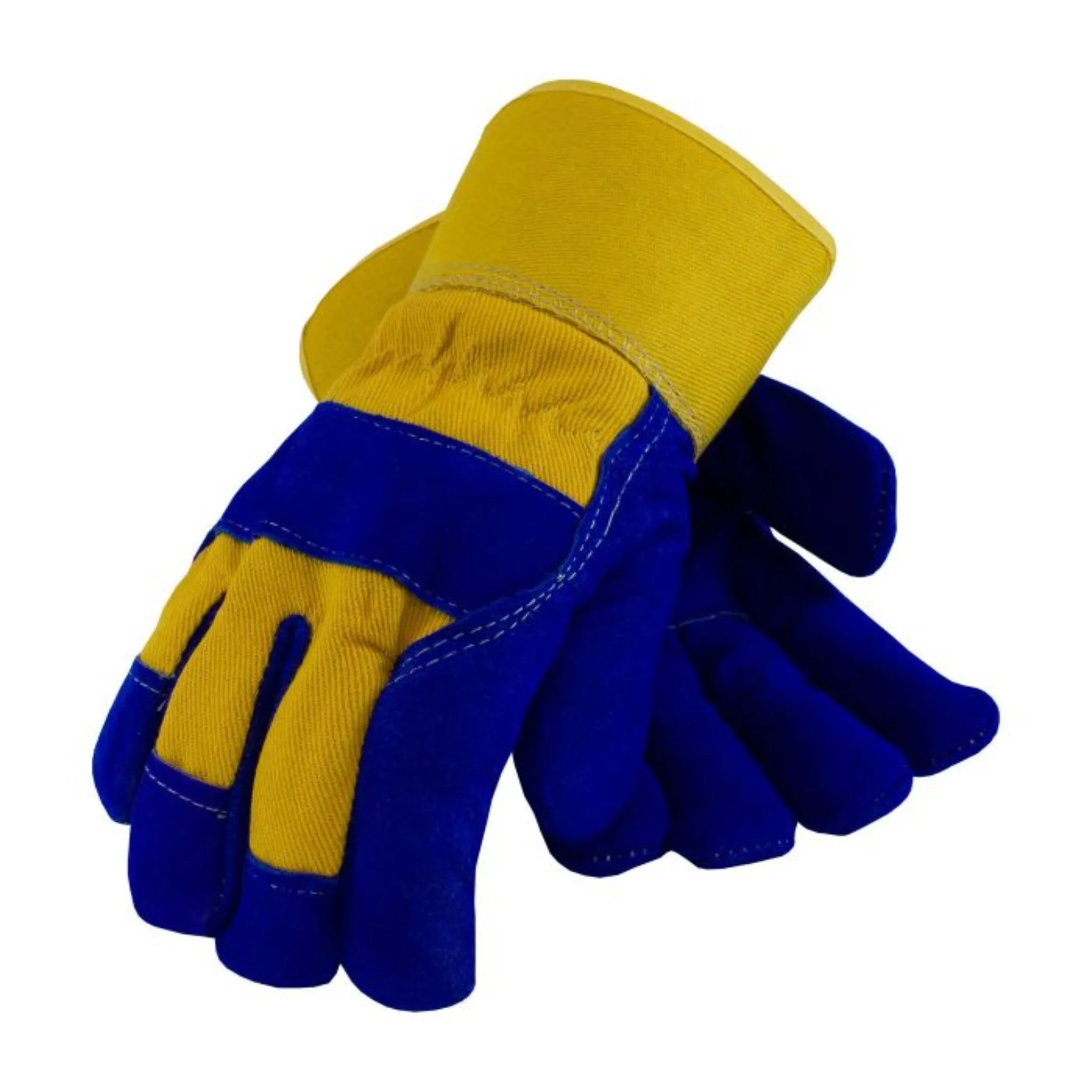 PIP 78-7863B Split Leather Palm Fabric Back & Fleece Pile Lined Glove Rubberized Safety Cuff, Yellow, Box of 12 Pairs