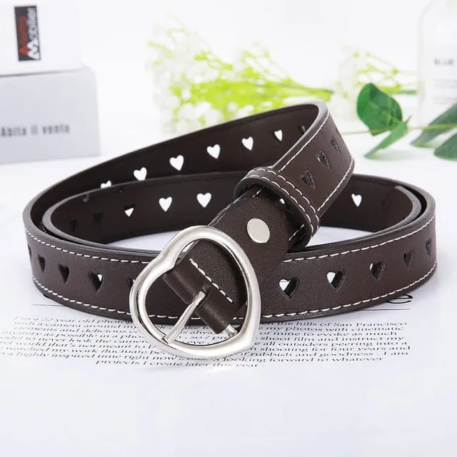 PKWYKLRE New sweetheart buckle with adjustable ladies luxury brand cute Heart-shaped thin belt high quality punk fashion belts