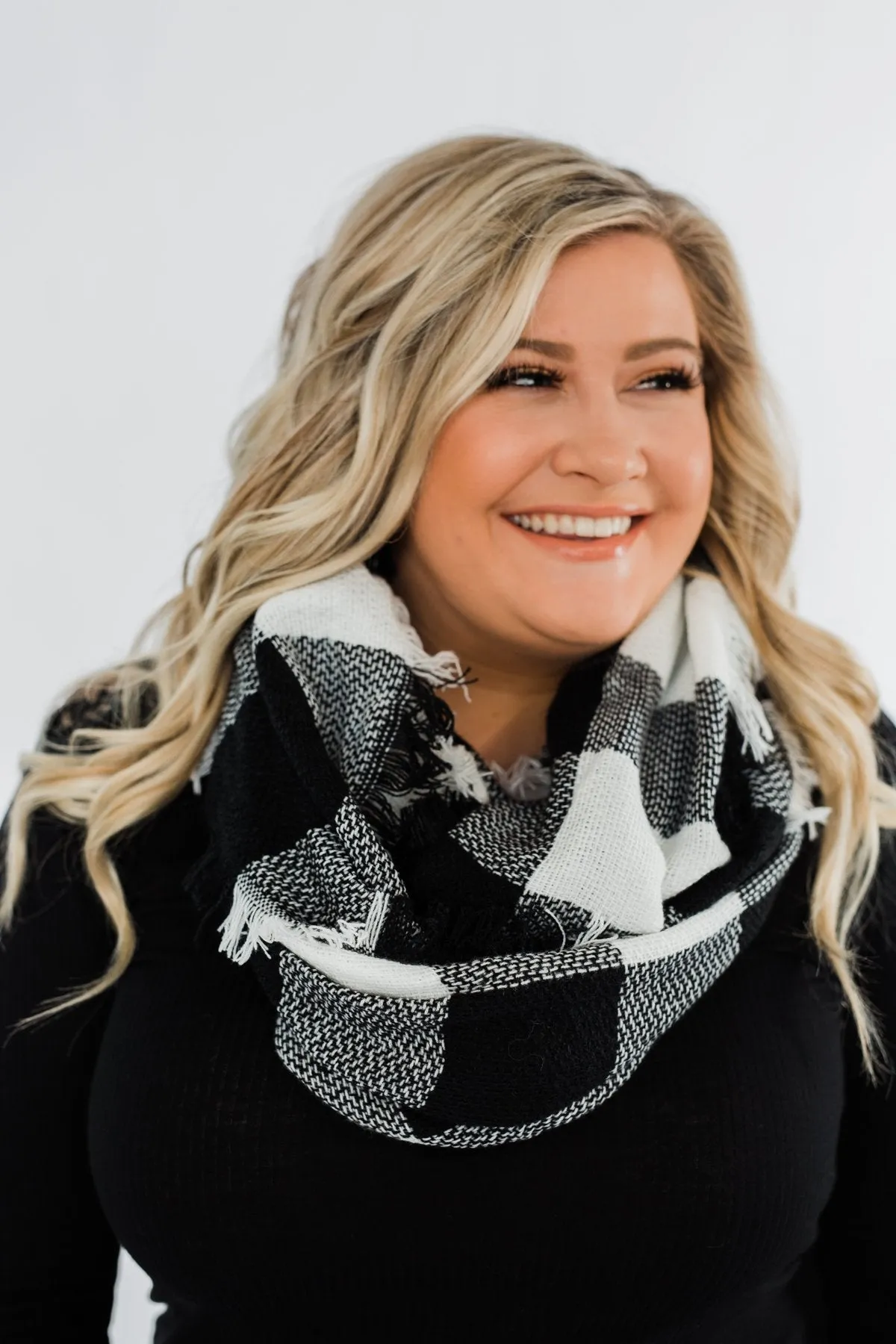 Plaid Infinity Scarf- Black & White