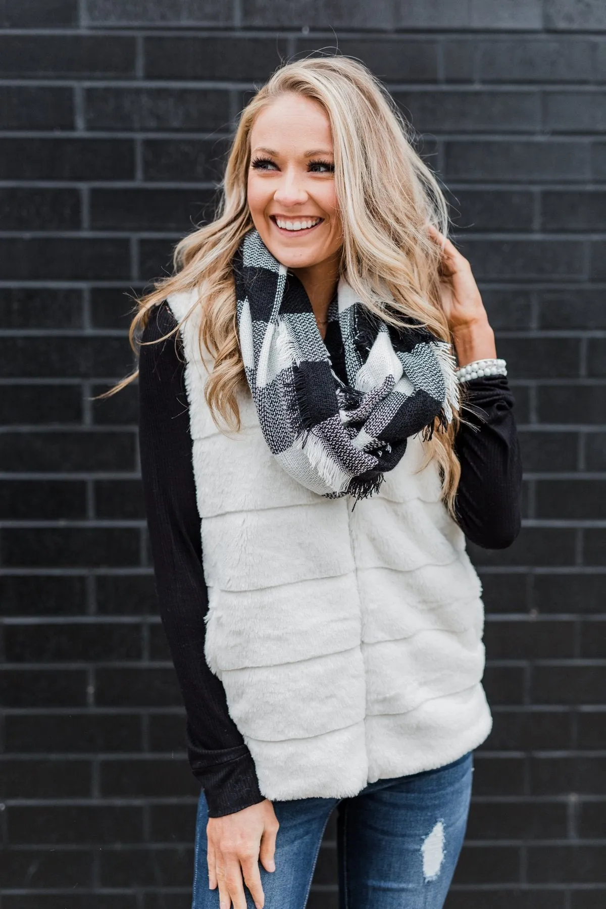 Plaid Infinity Scarf- Black & White