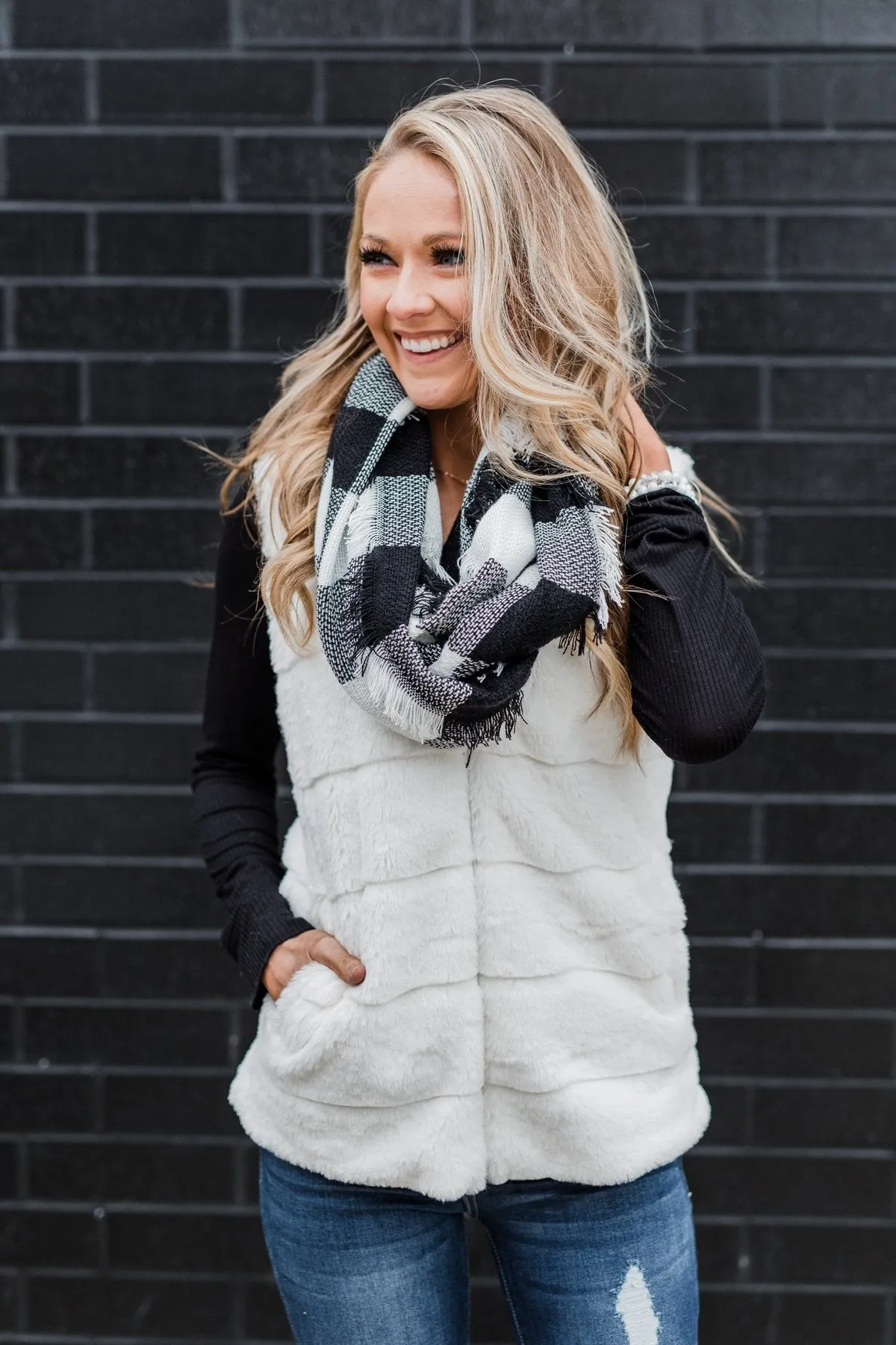 Plaid Infinity Scarf- Black & White