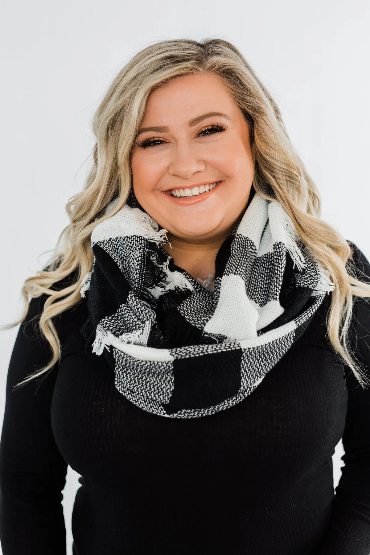 Plaid Infinity Scarf- Black & White