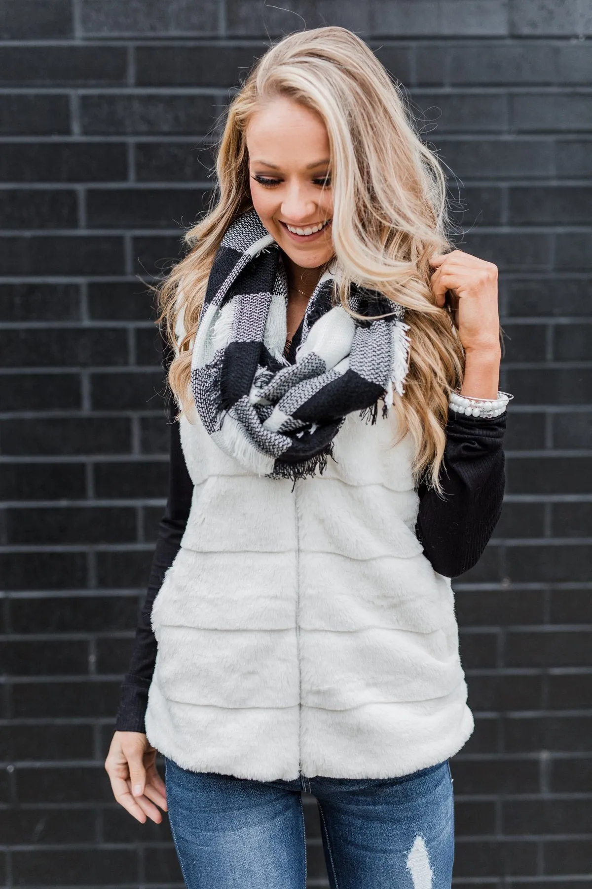 Plaid Infinity Scarf- Black & White