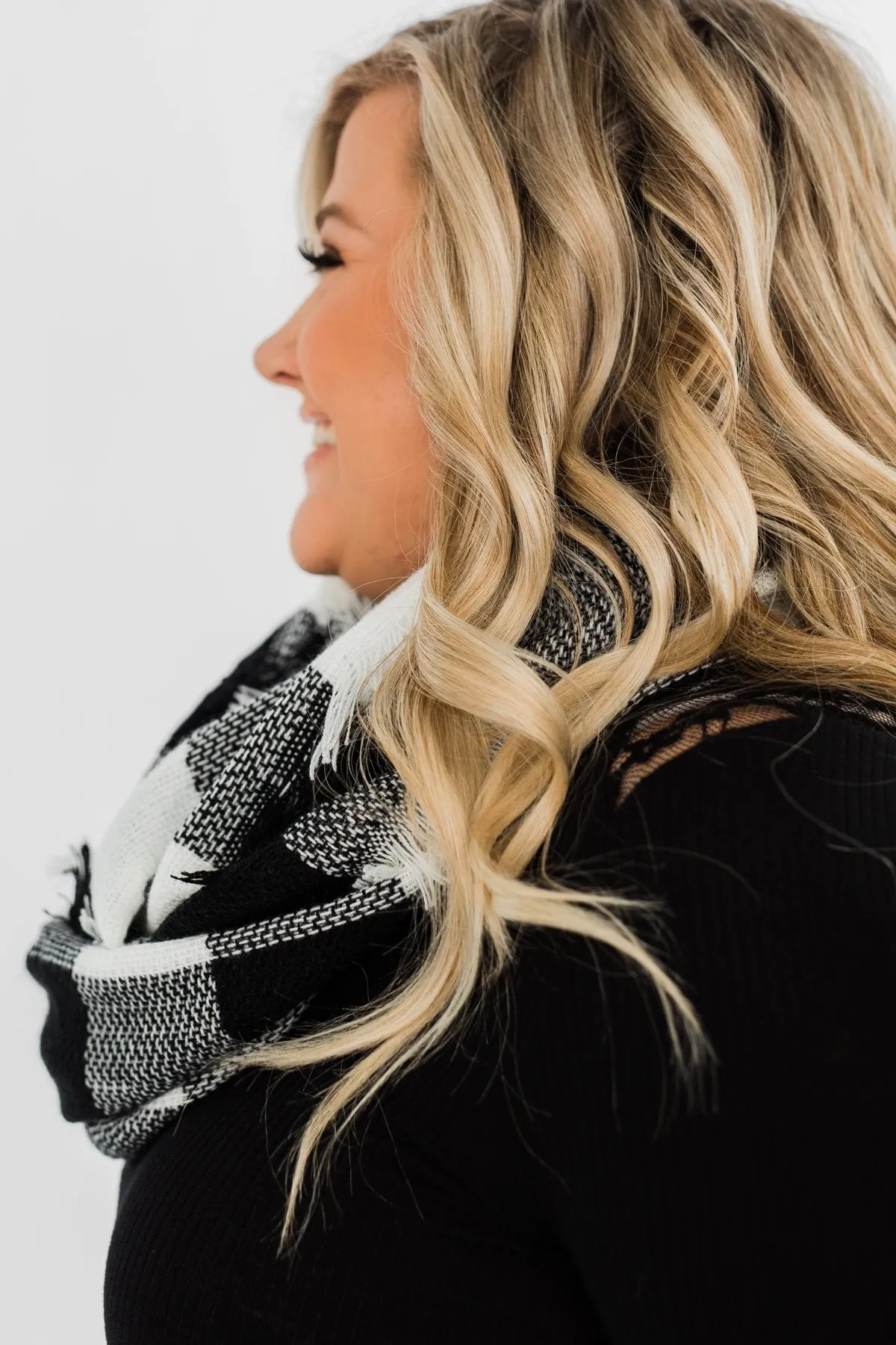 Plaid Infinity Scarf- Black & White