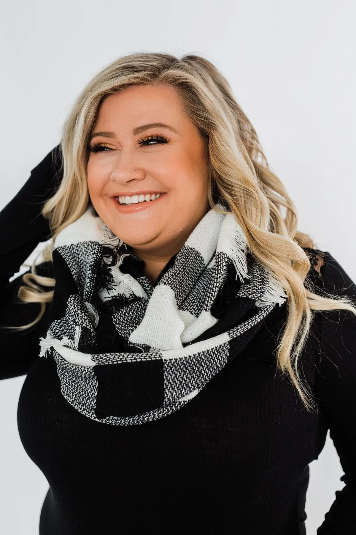 Plaid Infinity Scarf- Black & White