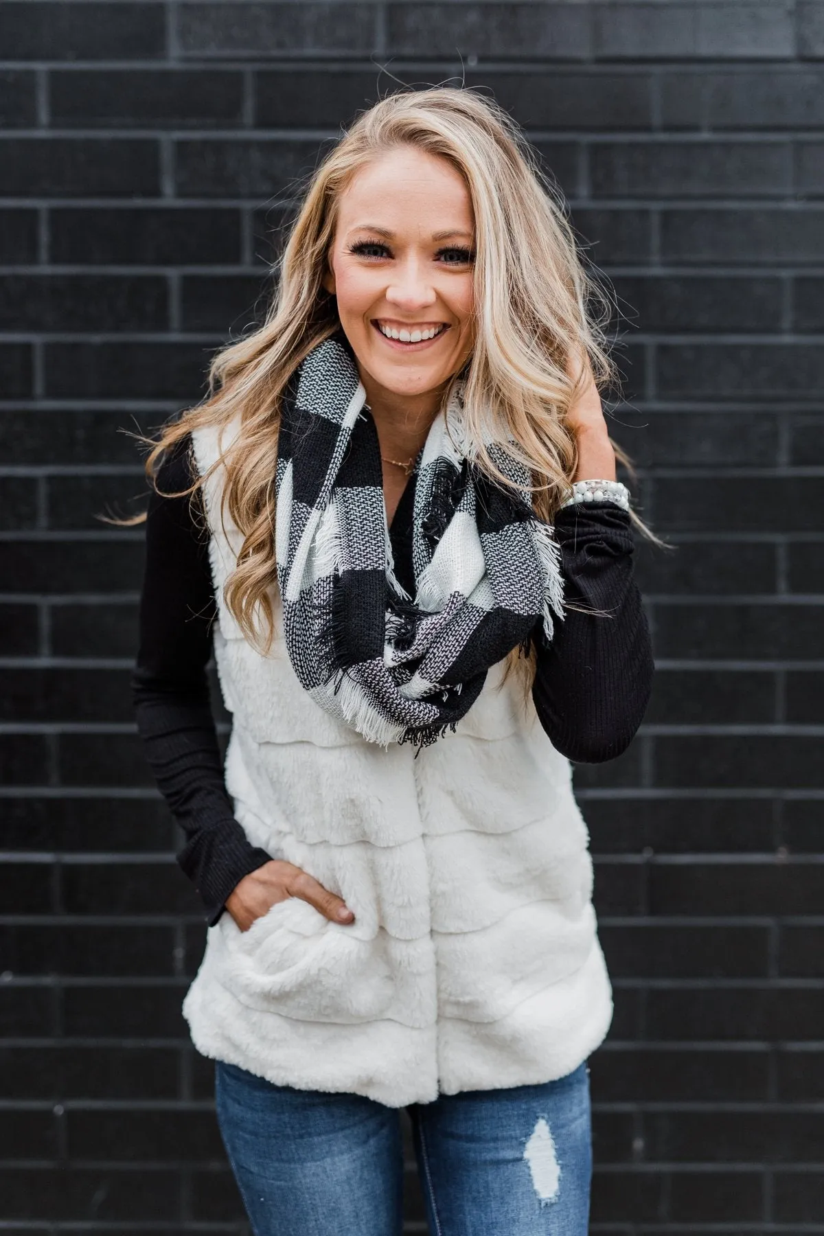 Plaid Infinity Scarf- Black & White