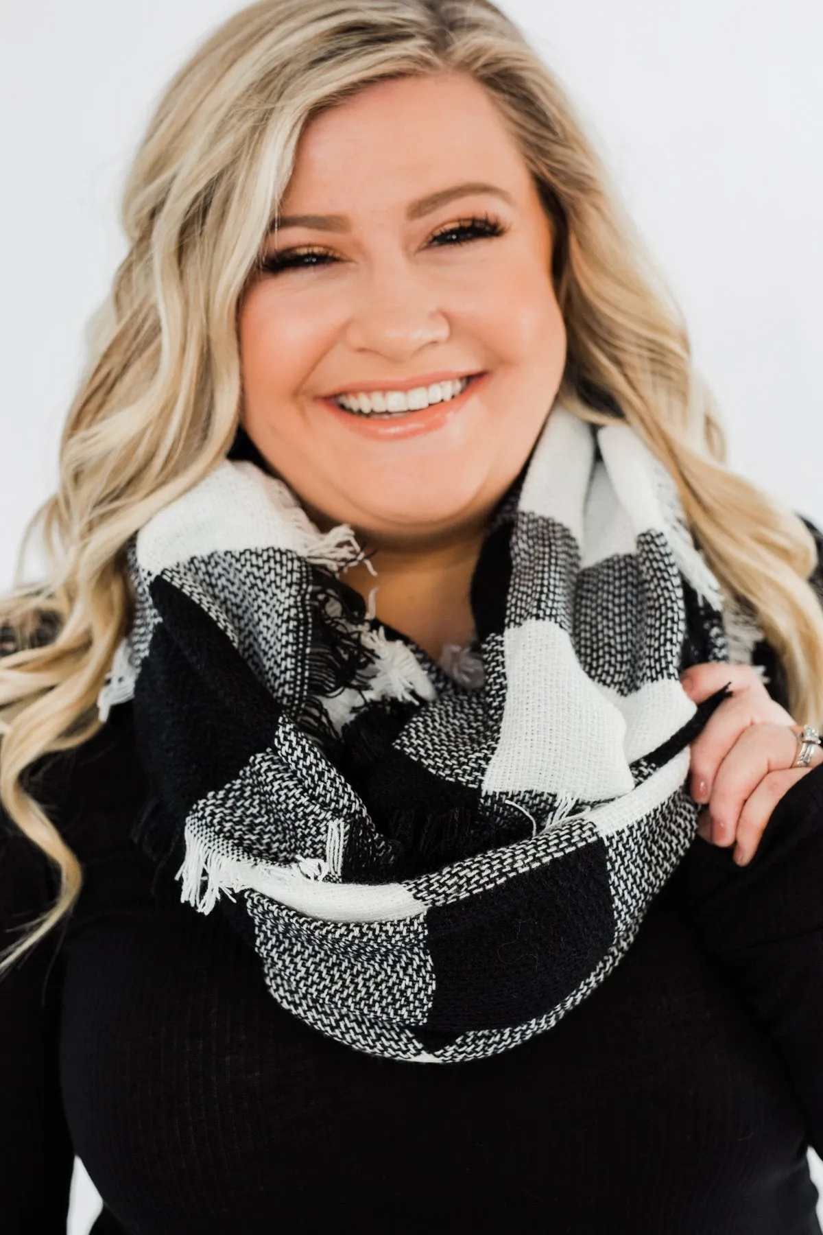 Plaid Infinity Scarf- Black & White