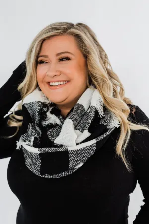 Plaid Infinity Scarf- Black & White