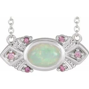 Platinum Ethiopian Opal & Pink Sapphire Vintage-Inspired 18" Necklace