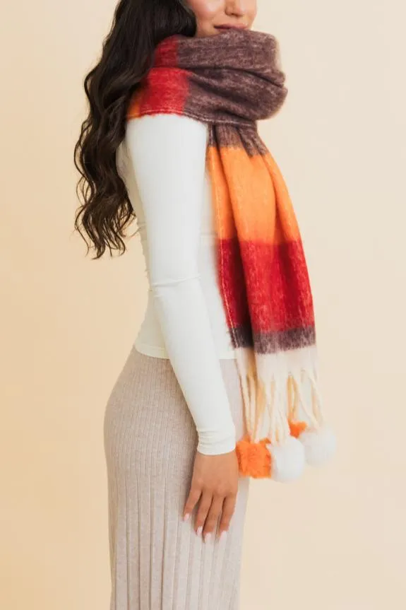 Pop Stripe Pom Tassel Cozy Scarf