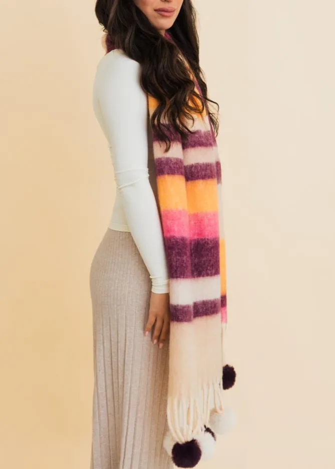 Pop Stripe Pom Tassel Cozy Scarf