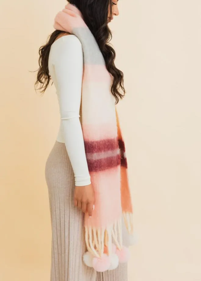 Pop Stripe Pom Tassel Cozy Scarf