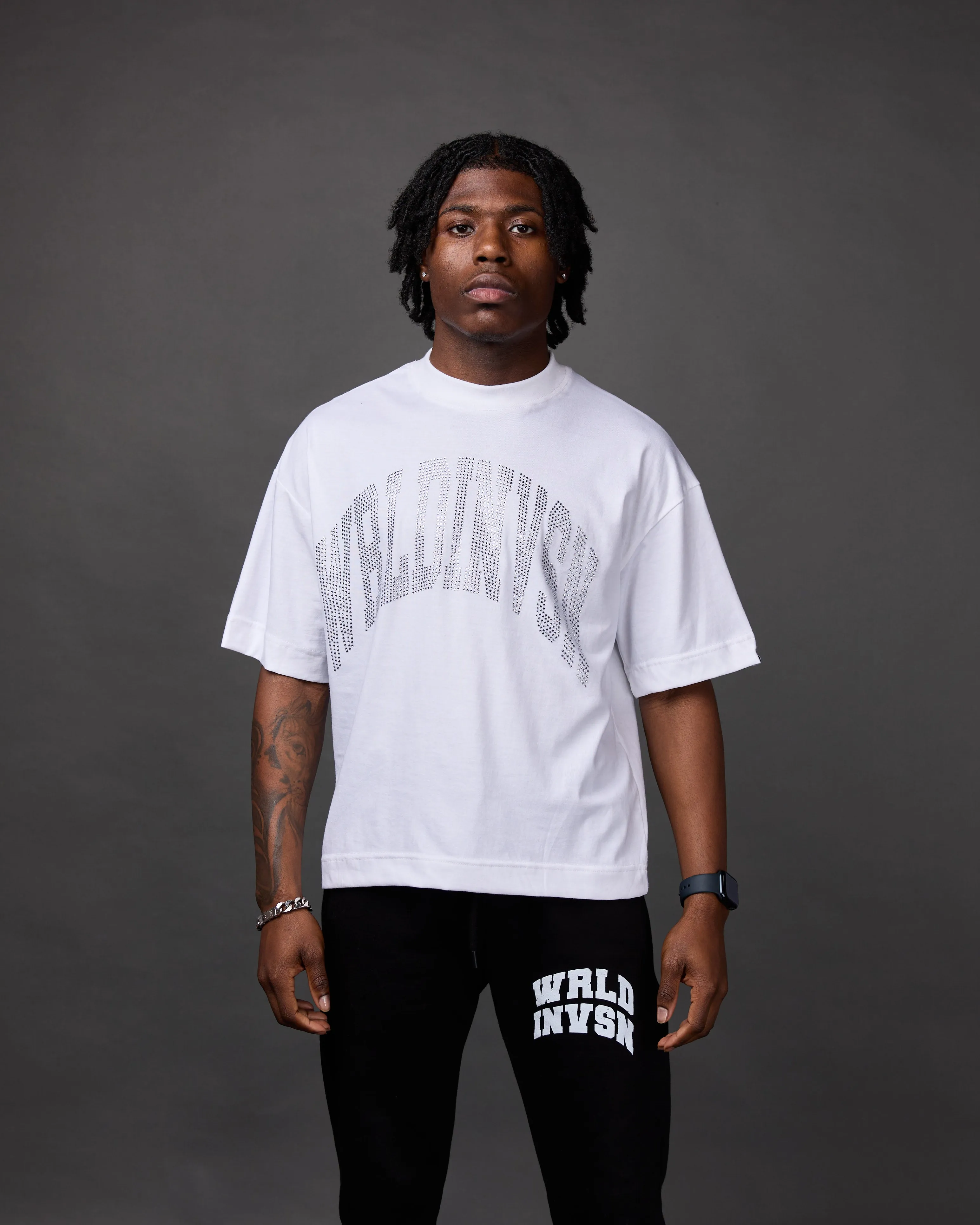Premium “Stone” Oversized Shirt (White/Rhinestone)