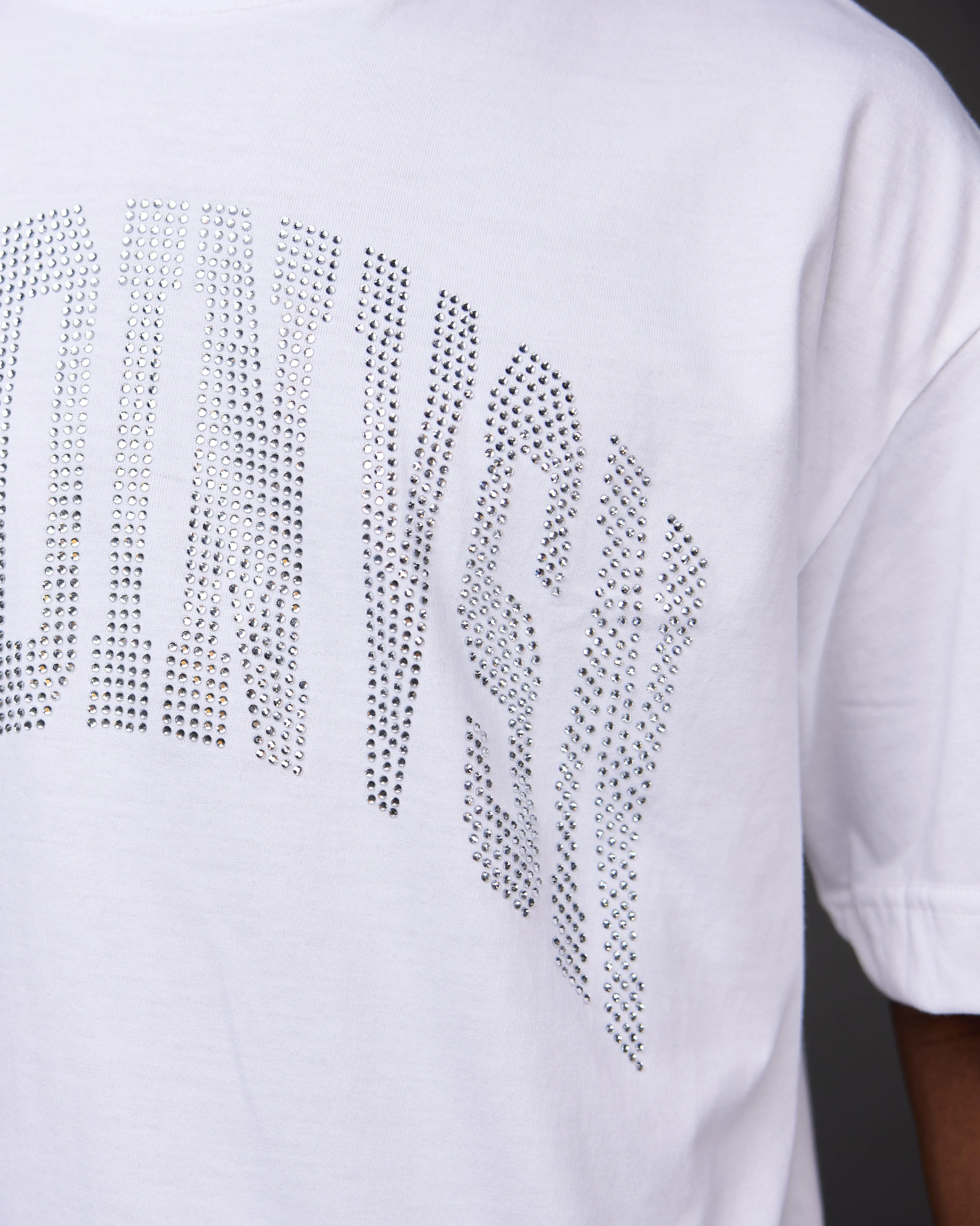 Premium “Stone” Oversized Shirt (White/Rhinestone)