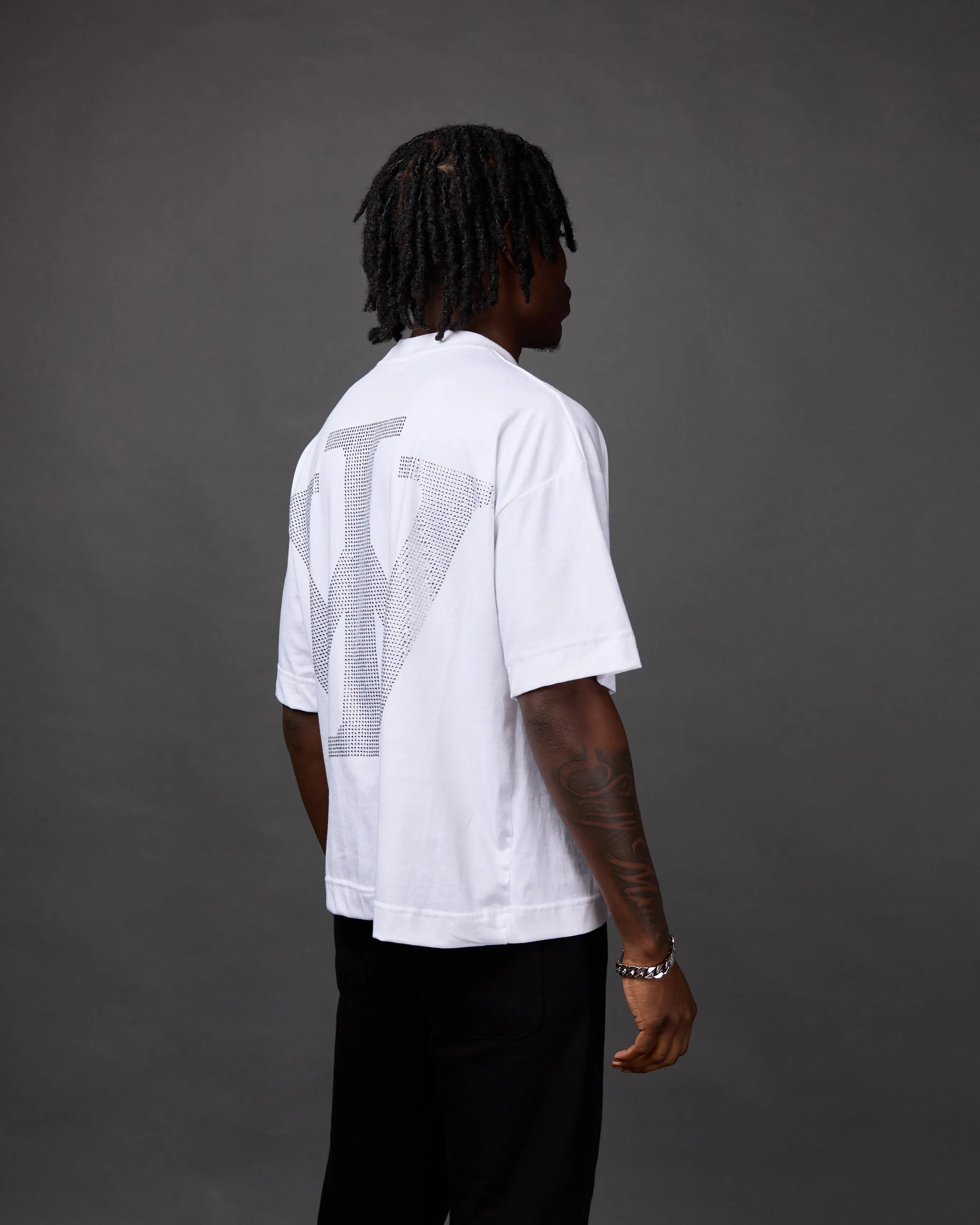 Premium “Stone” Oversized Shirt (White/Rhinestone)