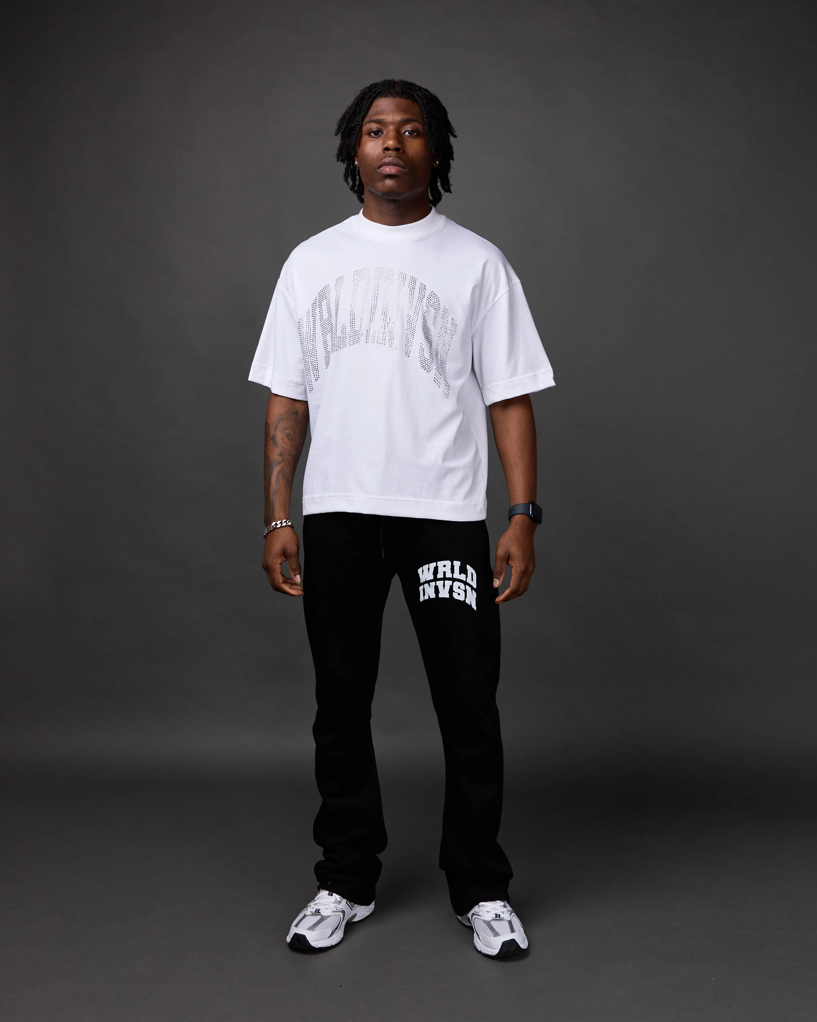 Premium “Stone” Oversized Shirt (White/Rhinestone)
