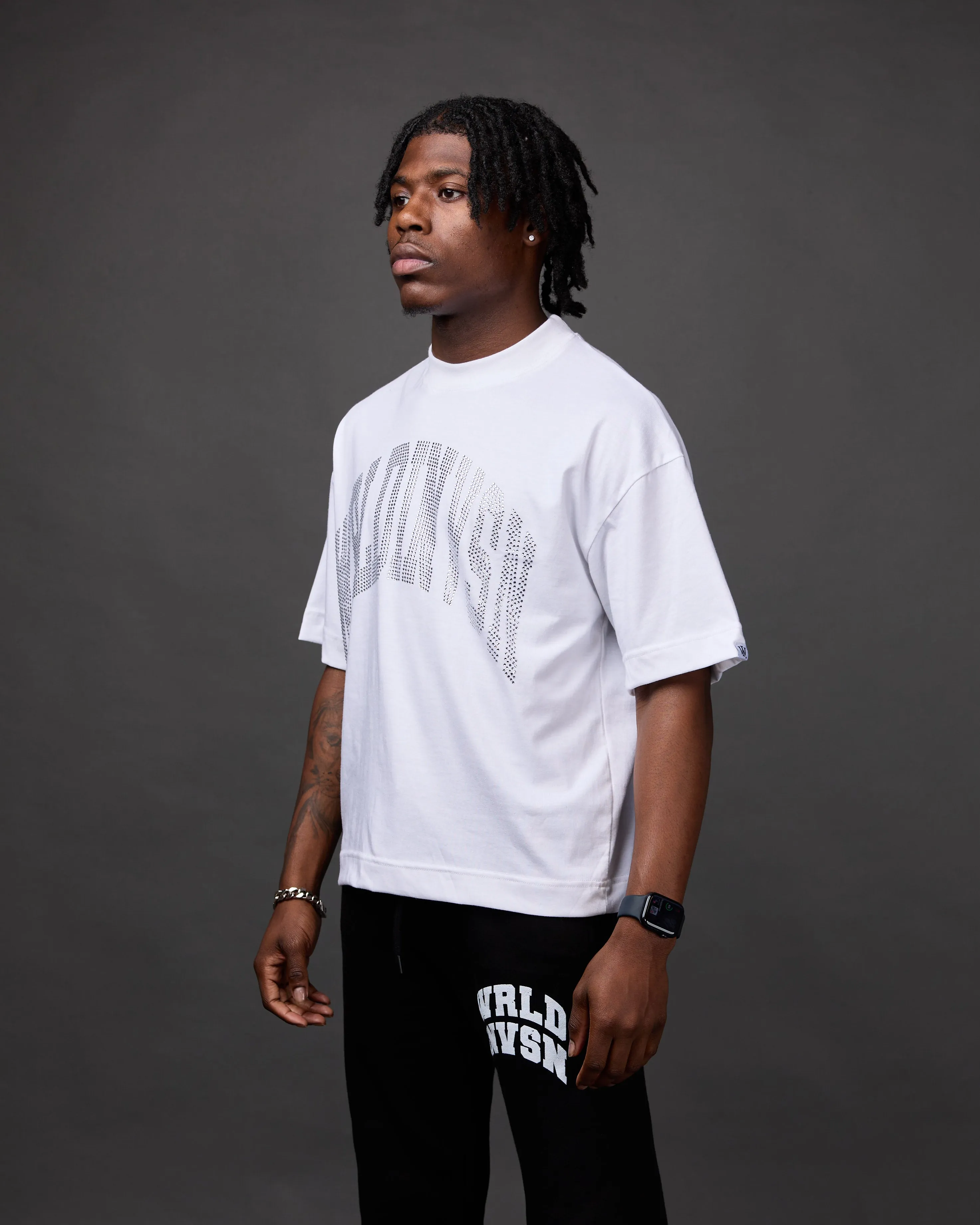 Premium “Stone” Oversized Shirt (White/Rhinestone)