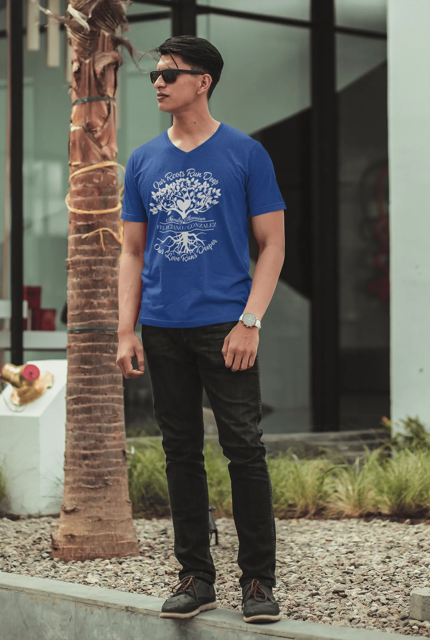 Premium Unisex V-Neck Tee Blue & Red