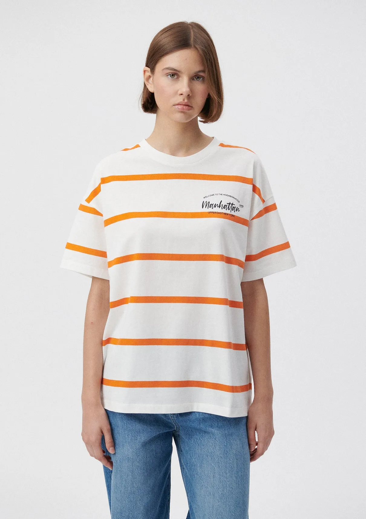 Printed Striped Orange T-Shirt