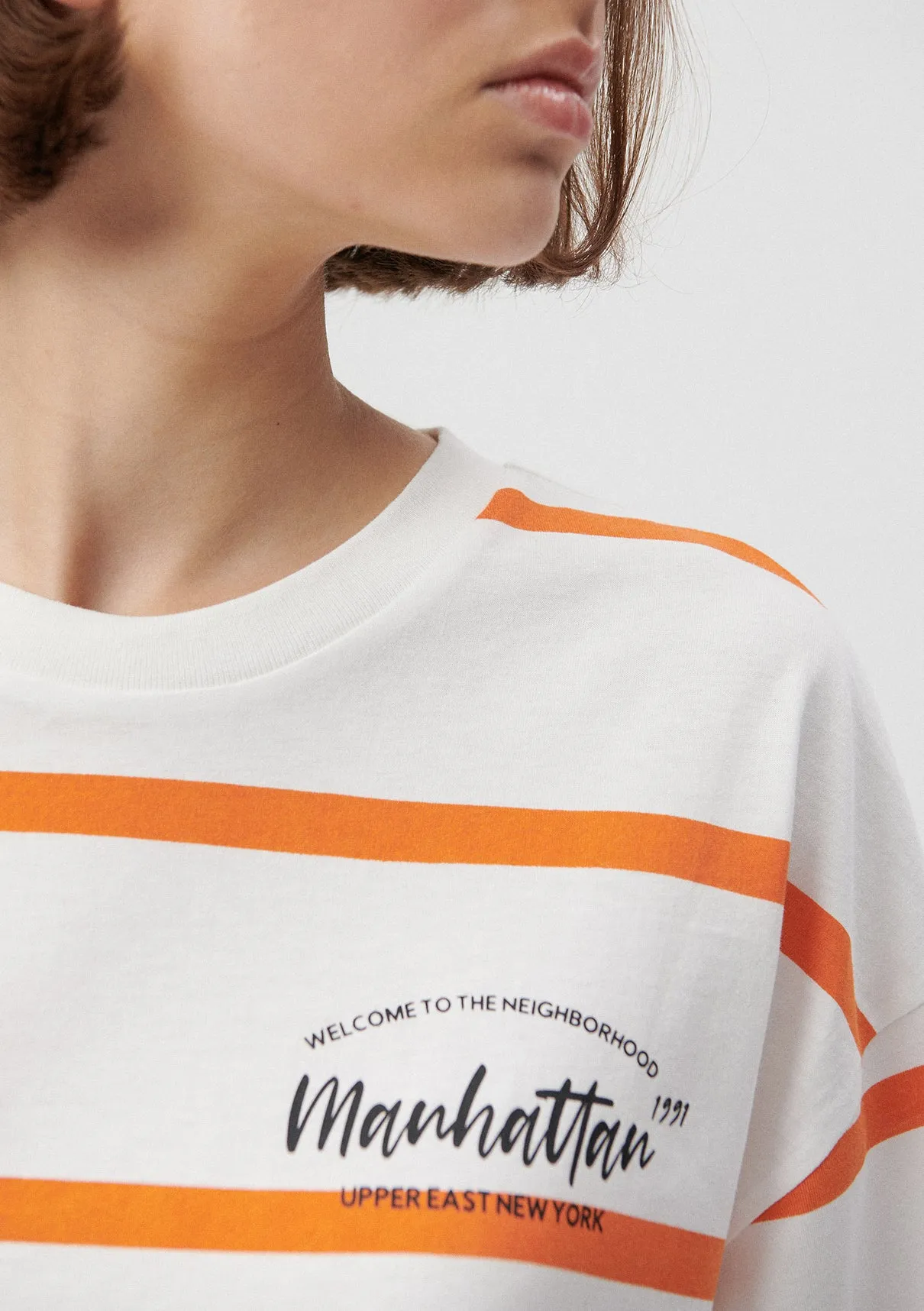 Printed Striped Orange T-Shirt
