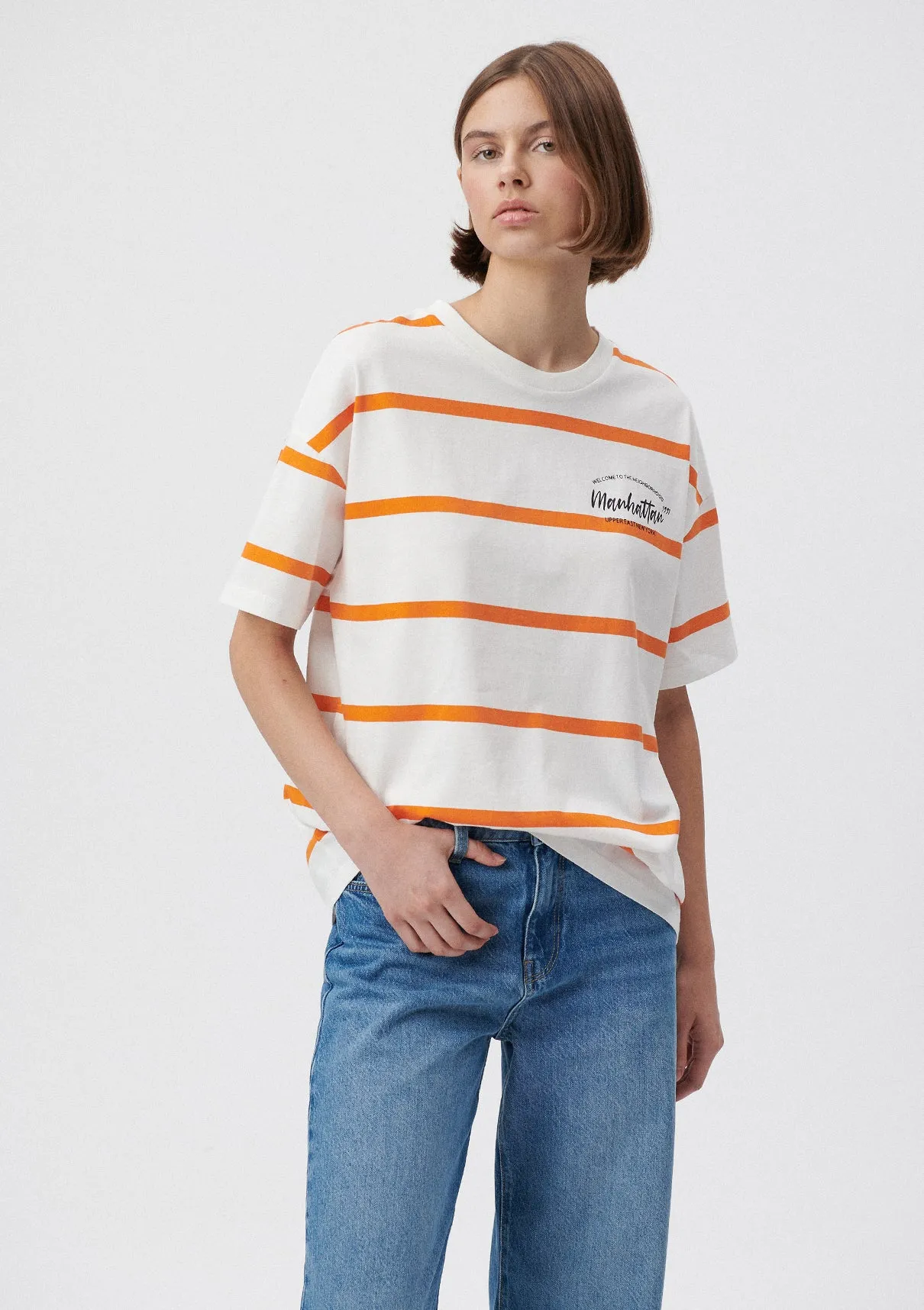 Printed Striped Orange T-Shirt