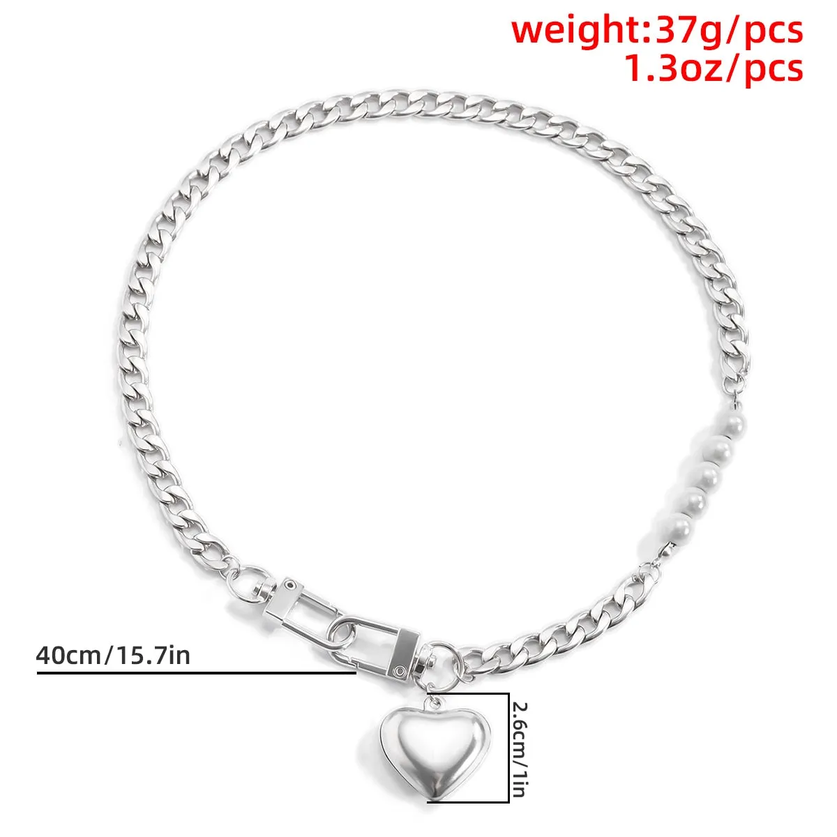 Punk Heart Pendant Necklace for Women Chain Jewelry Gift