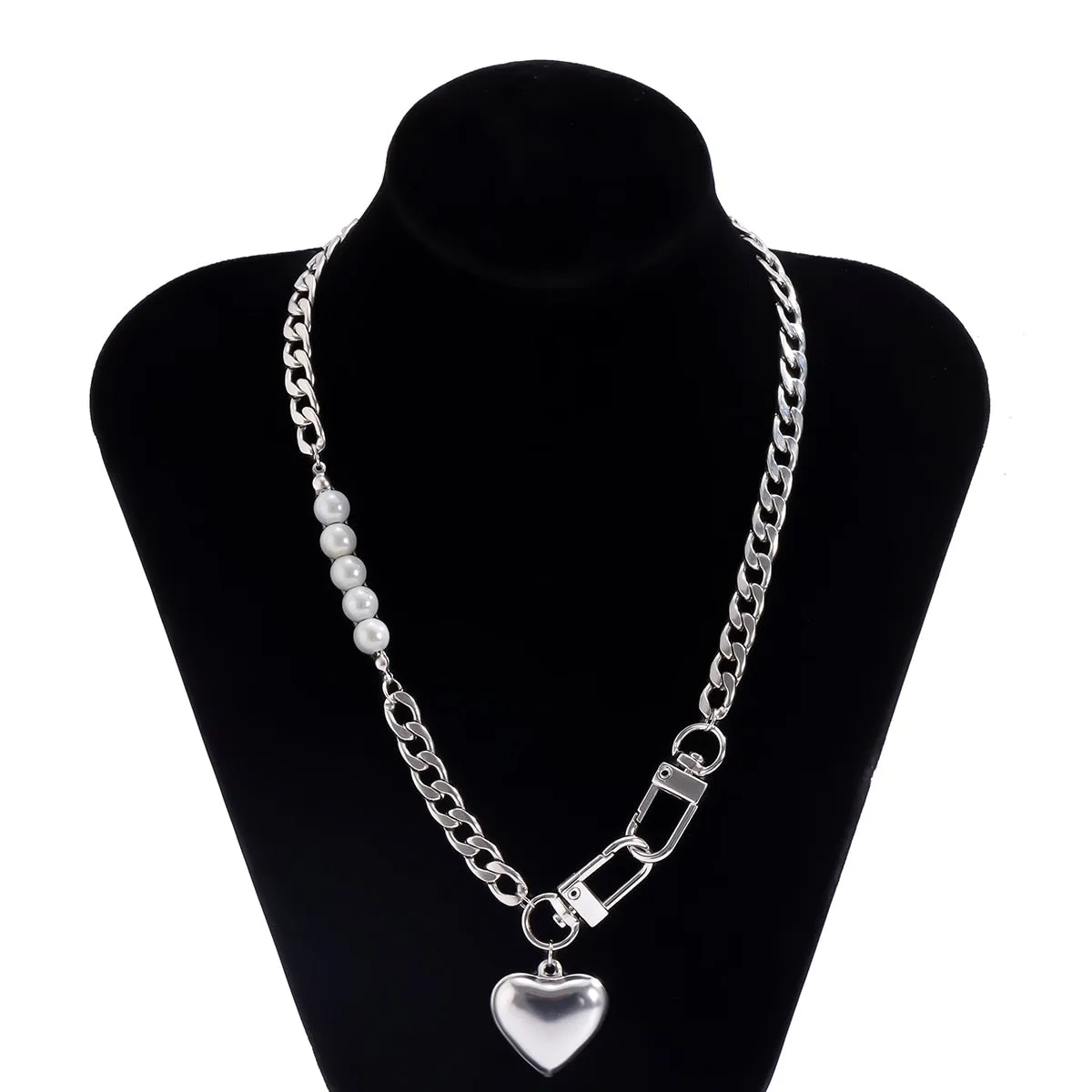 Punk Heart Pendant Necklace for Women Chain Jewelry Gift