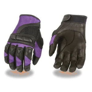 PURPLE SH802 Women's Black and Purple Leather with Mesh Combo Racing Gloves