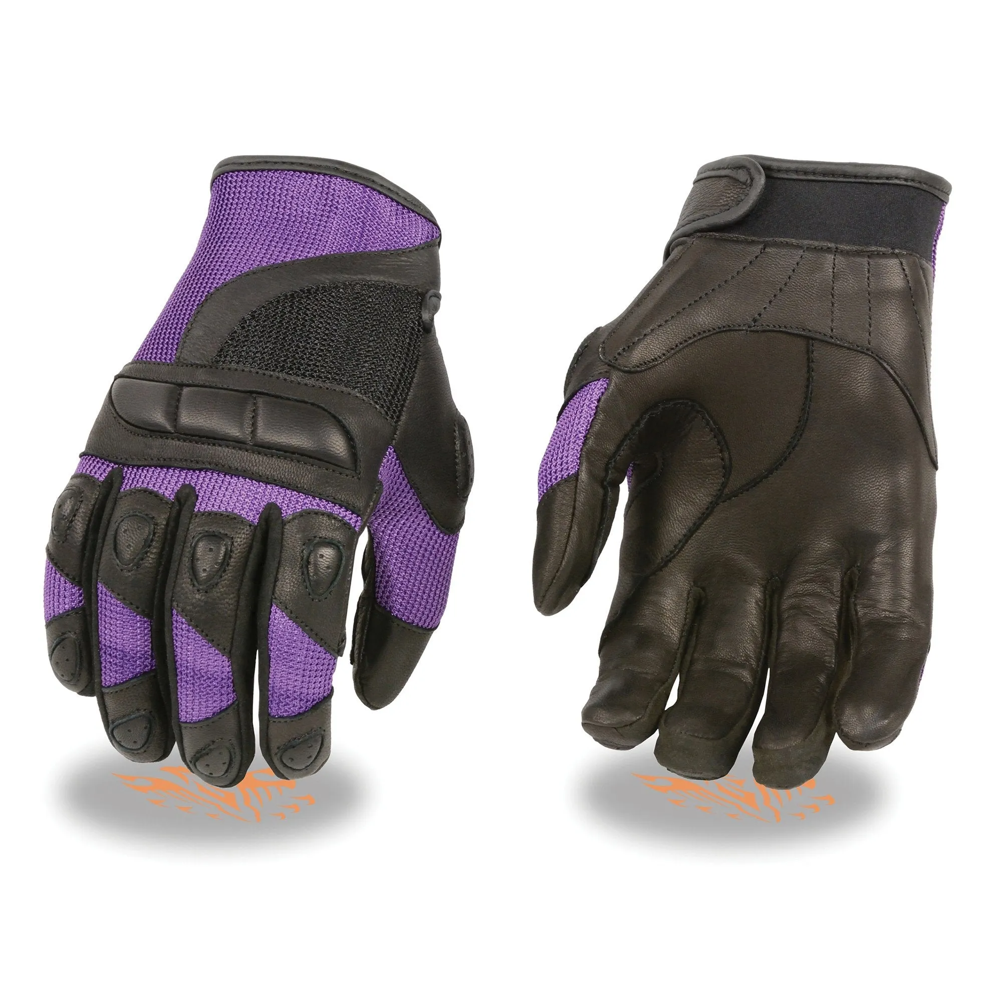 PURPLE SH802 Women's Black and Purple Leather with Mesh Combo Racing Gloves