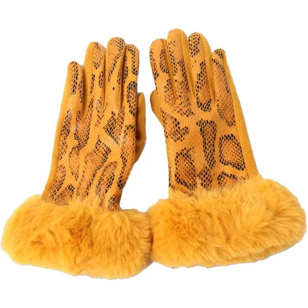 Python print faux fur touchscreen gloves (2 Colors)