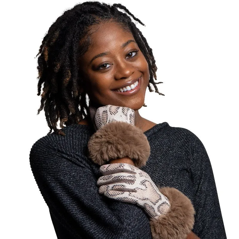 Python print faux fur touchscreen gloves (2 Colors)
