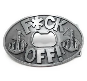 "FUCK OFF!" Middle Finger Belt Buckle Bottle Opener