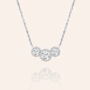 "Rendezvous" 3.2CTW Round Cut Trio Halo Pendant Necklace - Silver
