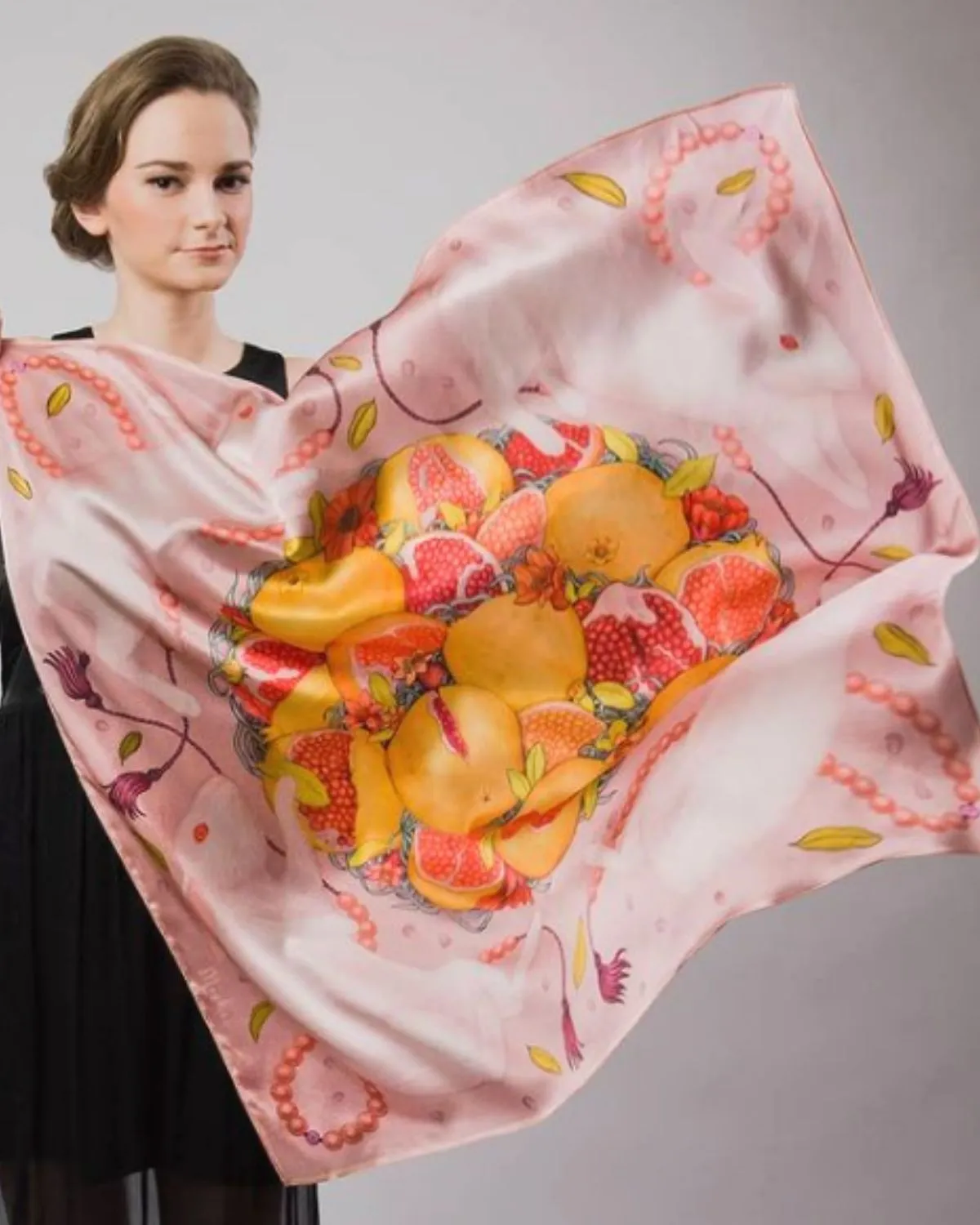 RABBITS AND POMEGRANATE SILK SCARF