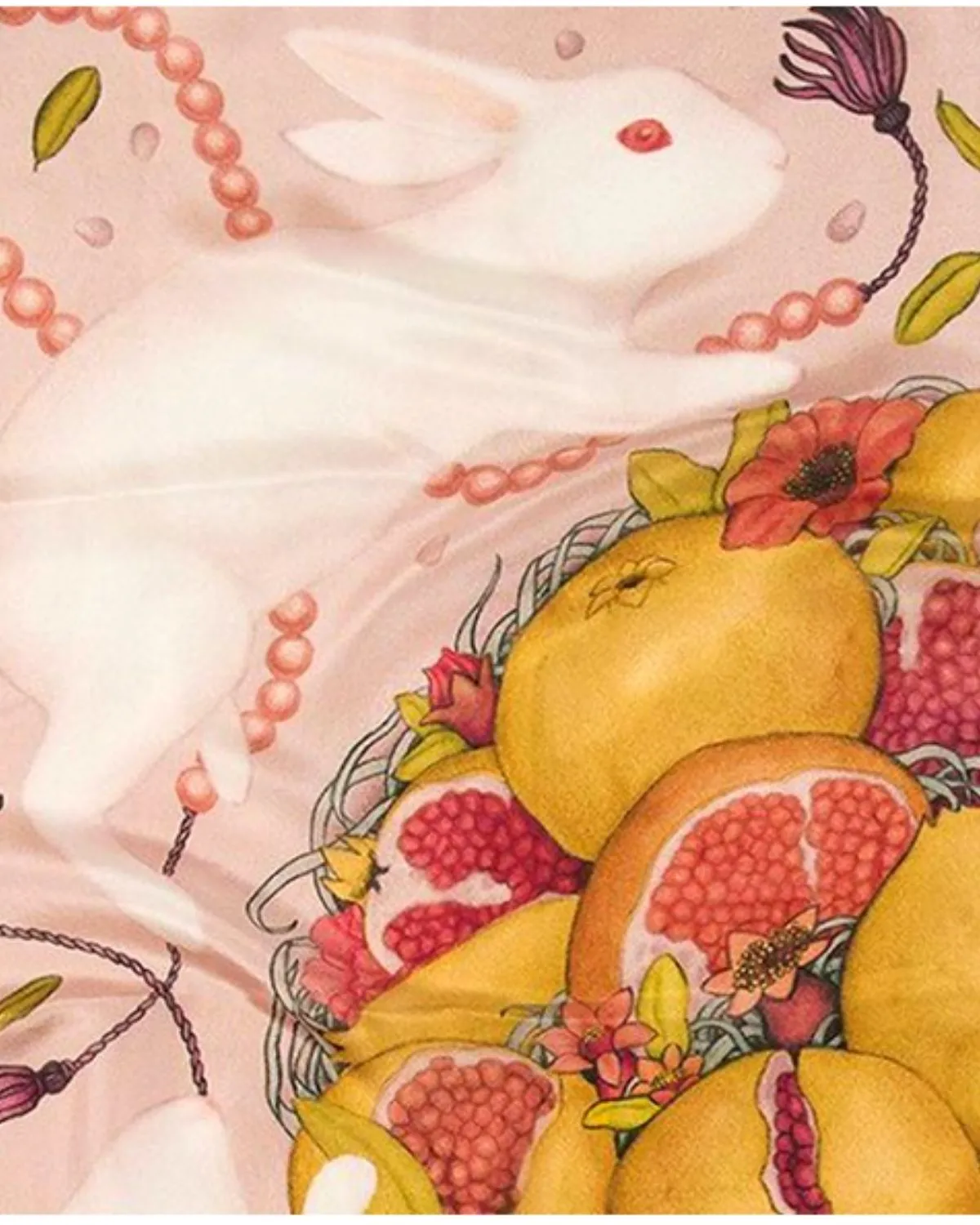 RABBITS AND POMEGRANATE SILK SCARF
