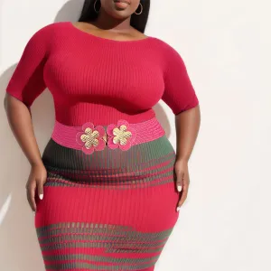 Raffia Fuchsia Flower Belt