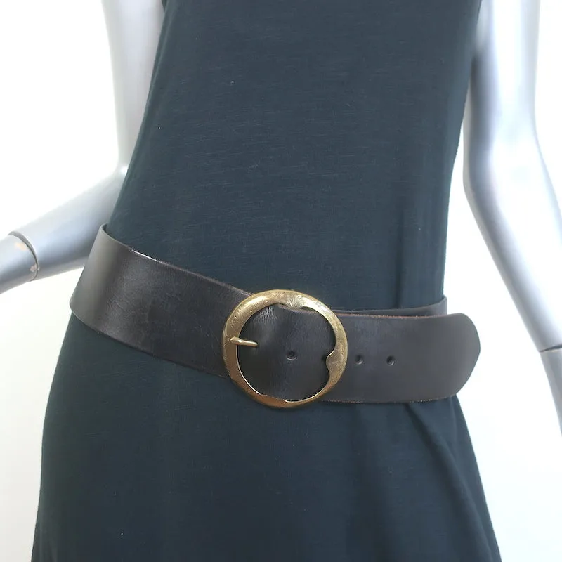 Ralph Lauren Engraved Buckle Wide Belt Dark Brown Leather Size Medium